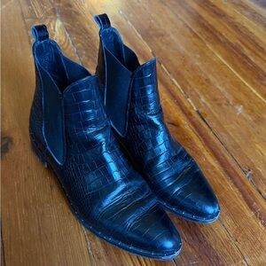 Freda Salvador Joan Boots - Black Croc Embossed Leather